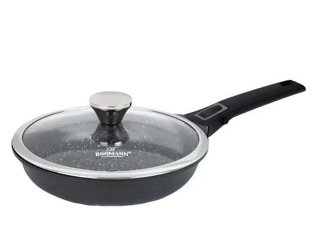Сковорода зі знімною ручкою/скляною кришкою Bohmann для духовки з антипригарним мармуром 24 см (BH 1730-24 FP)