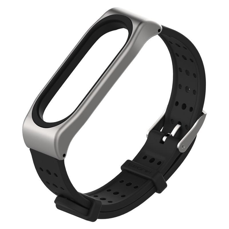 Ремешок для смарт-часов Xiaomi Mi Band 4/3 MiJobs Classical TPU Черный/серебряный (1704P)