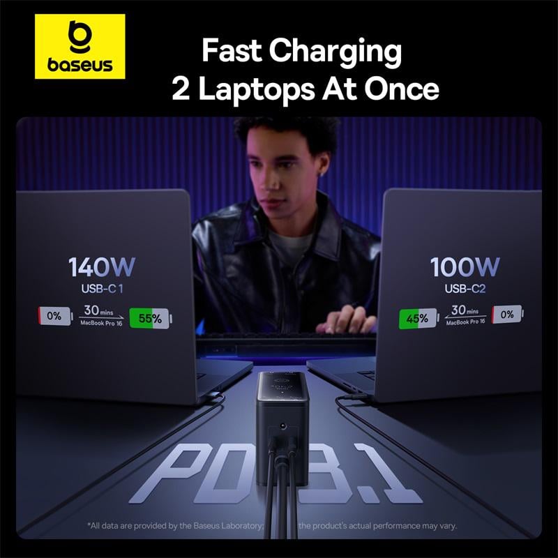 Зарядний пристрій для кабелю BASEUS Baseus Digital GaN Intelligent Desktop Fast Charger 3C+U+DC 240W EU Cluster Black (P10163901113-00) - фото 12 Зарядний пристрій для кабелю BASEUS Baseus Digital GaN Intelligent Desktop Fast Charger 3C+U+DC 240W EU Cluster Black (P10163901113-00) - фото 12