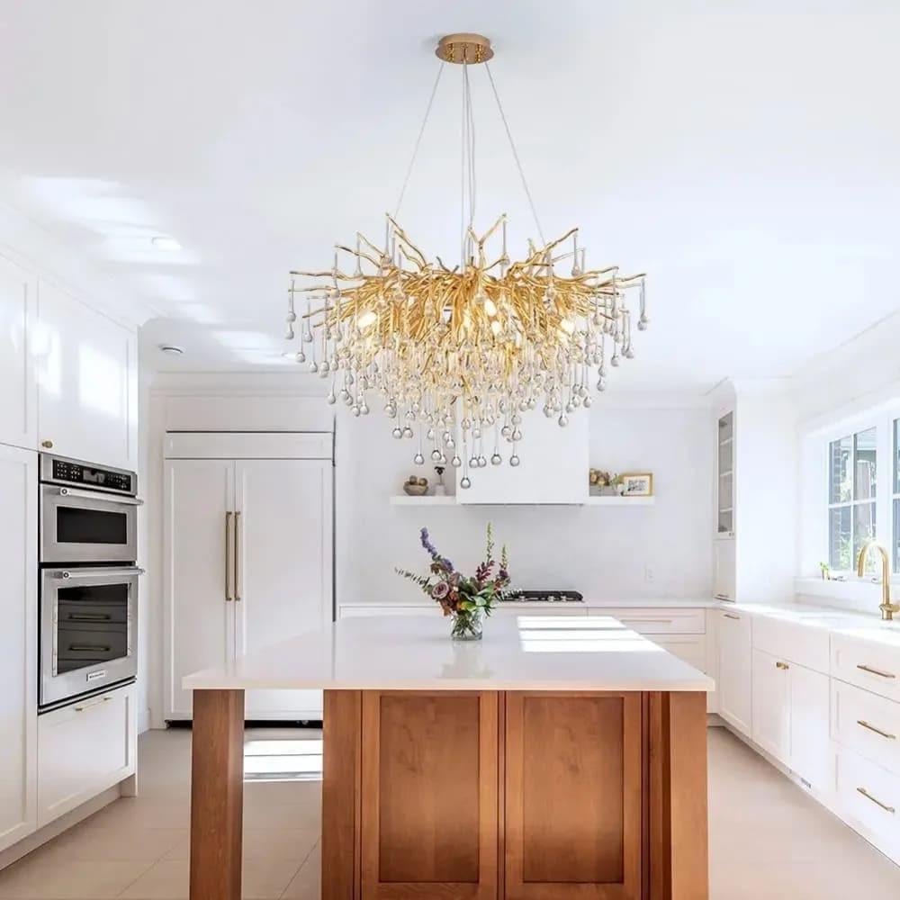 Люстра круглая со стеклянными подвесами Ø 100 см Золотой (704D-1000 GD/CL (зол))