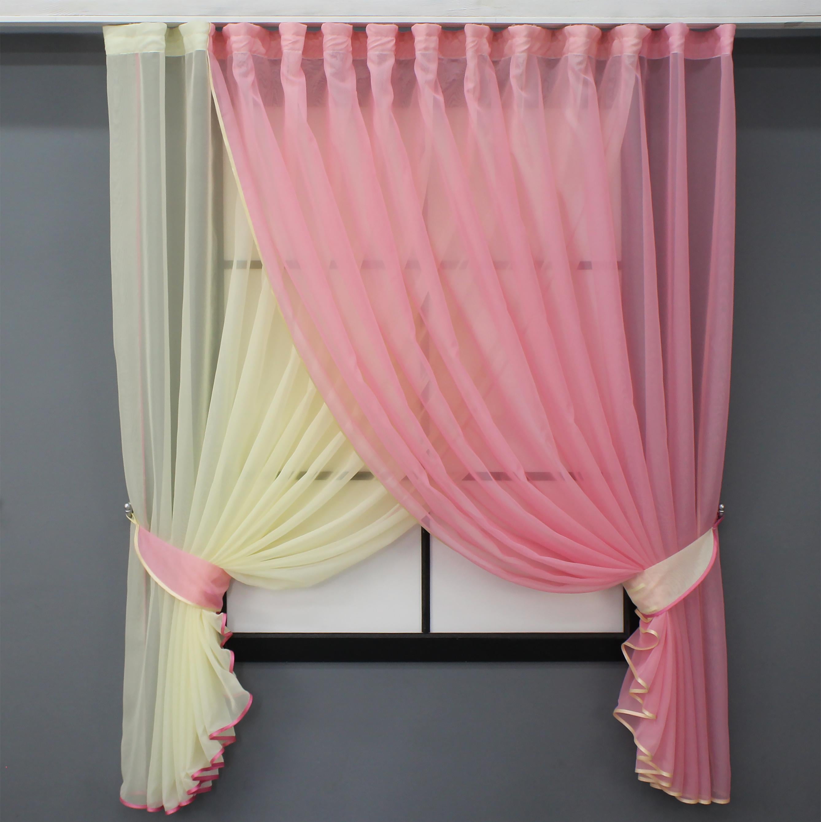 Шторки кухонные VR-Textil № 060к Дуэт с подвязками 330х170 см Бежевый/Розовый ( 52-1015)