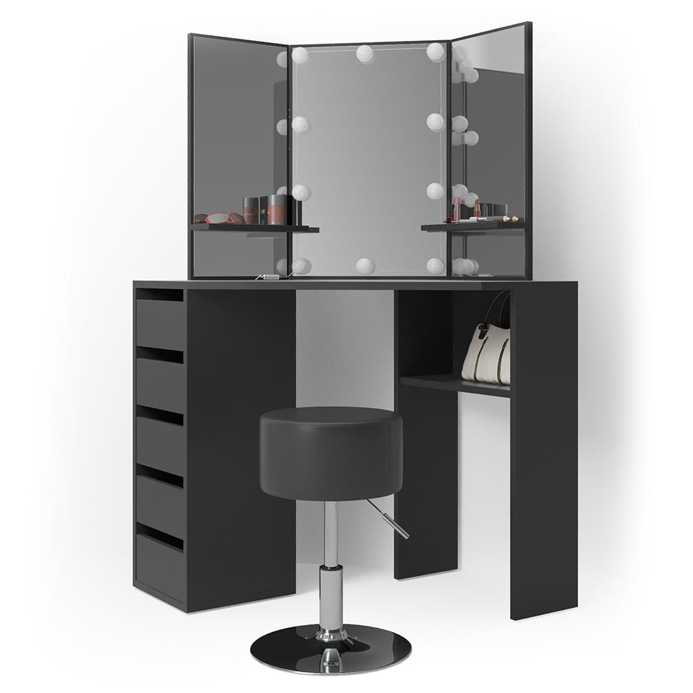 Кутовий трельяж Vicco Arielle з підсвічуванням та стільцем 110x142 Чорний - фото 6 Кутовий трельяж Vicco Arielle з підсвічуванням та стільцем 110x142 Чорний - фото 6