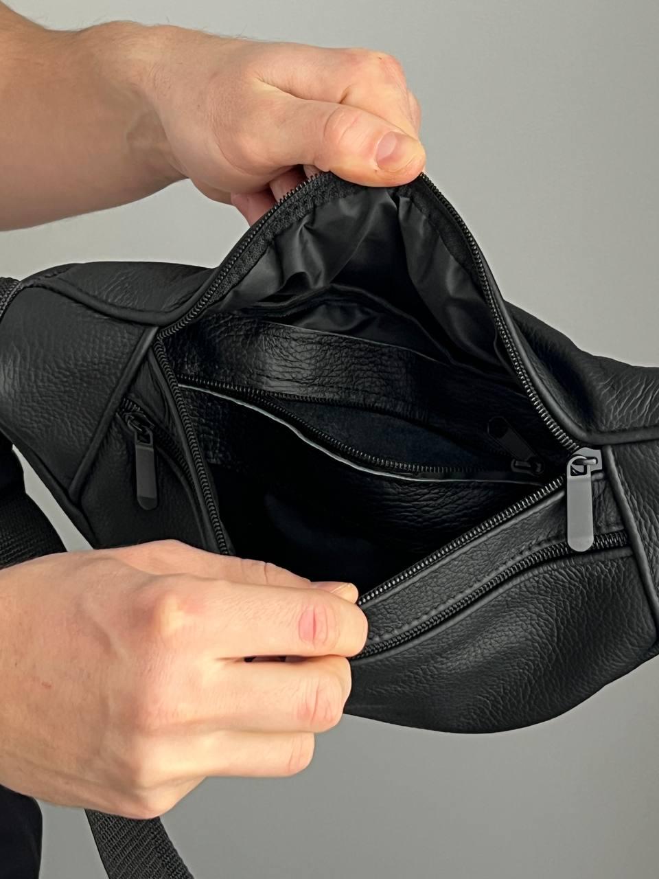 Сумка бананка на пояс мужская натуральная кожа флотар Черный (43593959) - фото 3 Сумка бананка на пояс мужская натуральная кожа флотар Черный (43593959) - фото 3