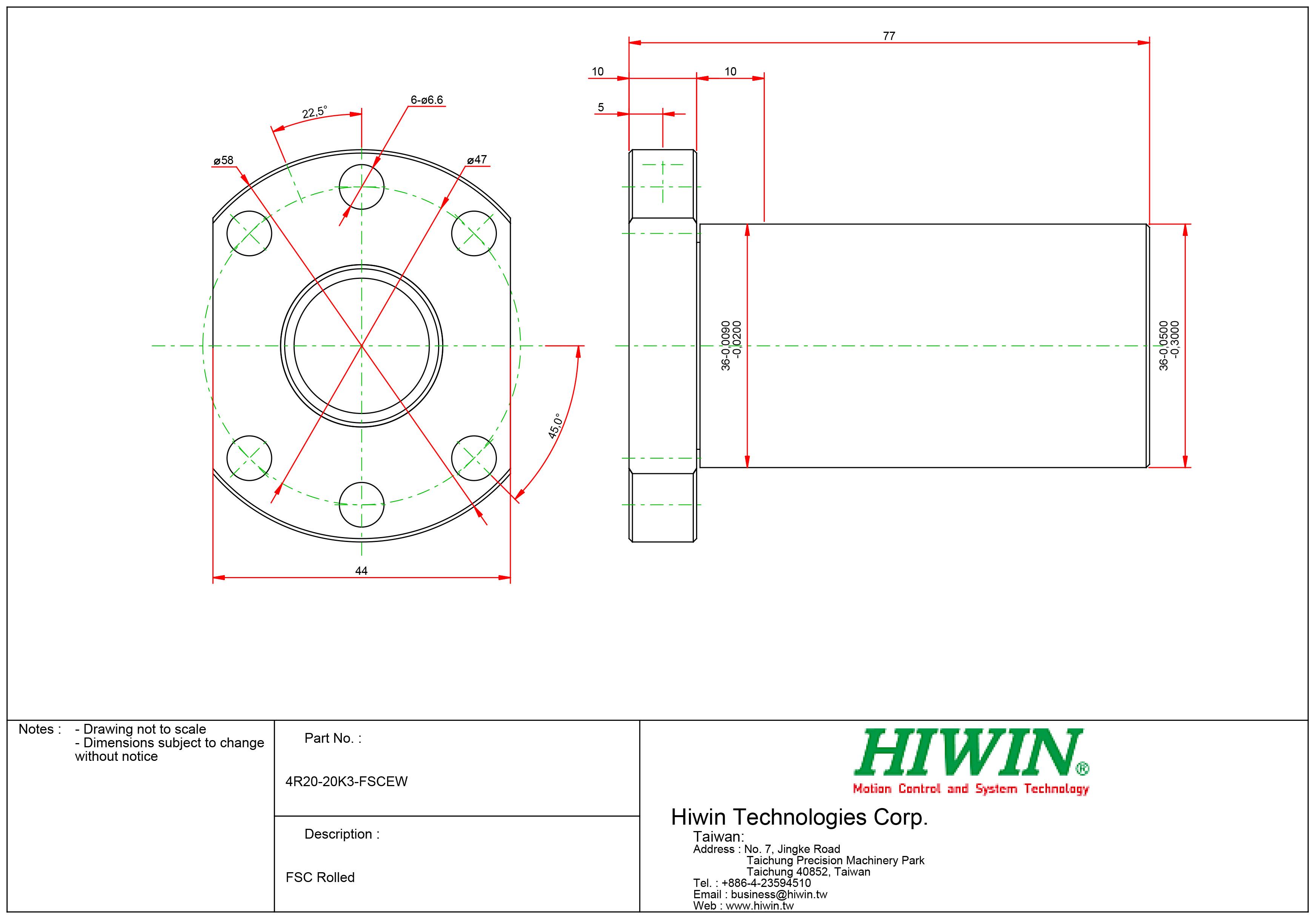 Гайка ШВП Hiwin d 20 мм 20 мм (4R20-20K3-FSCEW) - фото 2