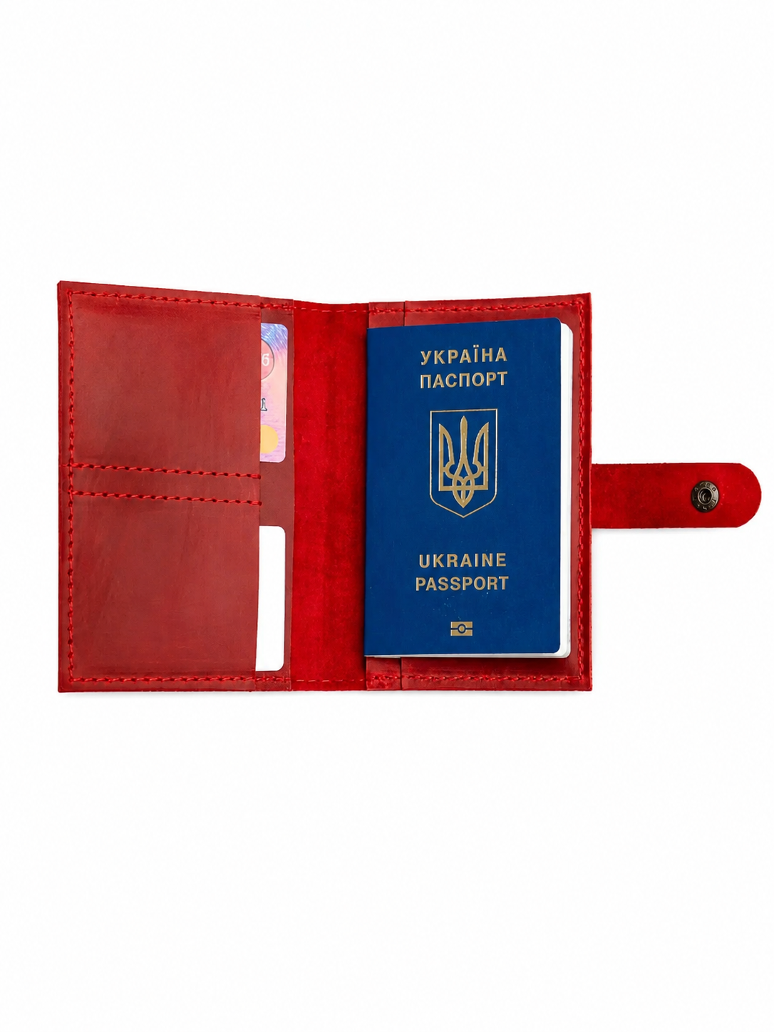 Обложка для документов Rika на кнопке Крейзи Хорс кожаная Красный