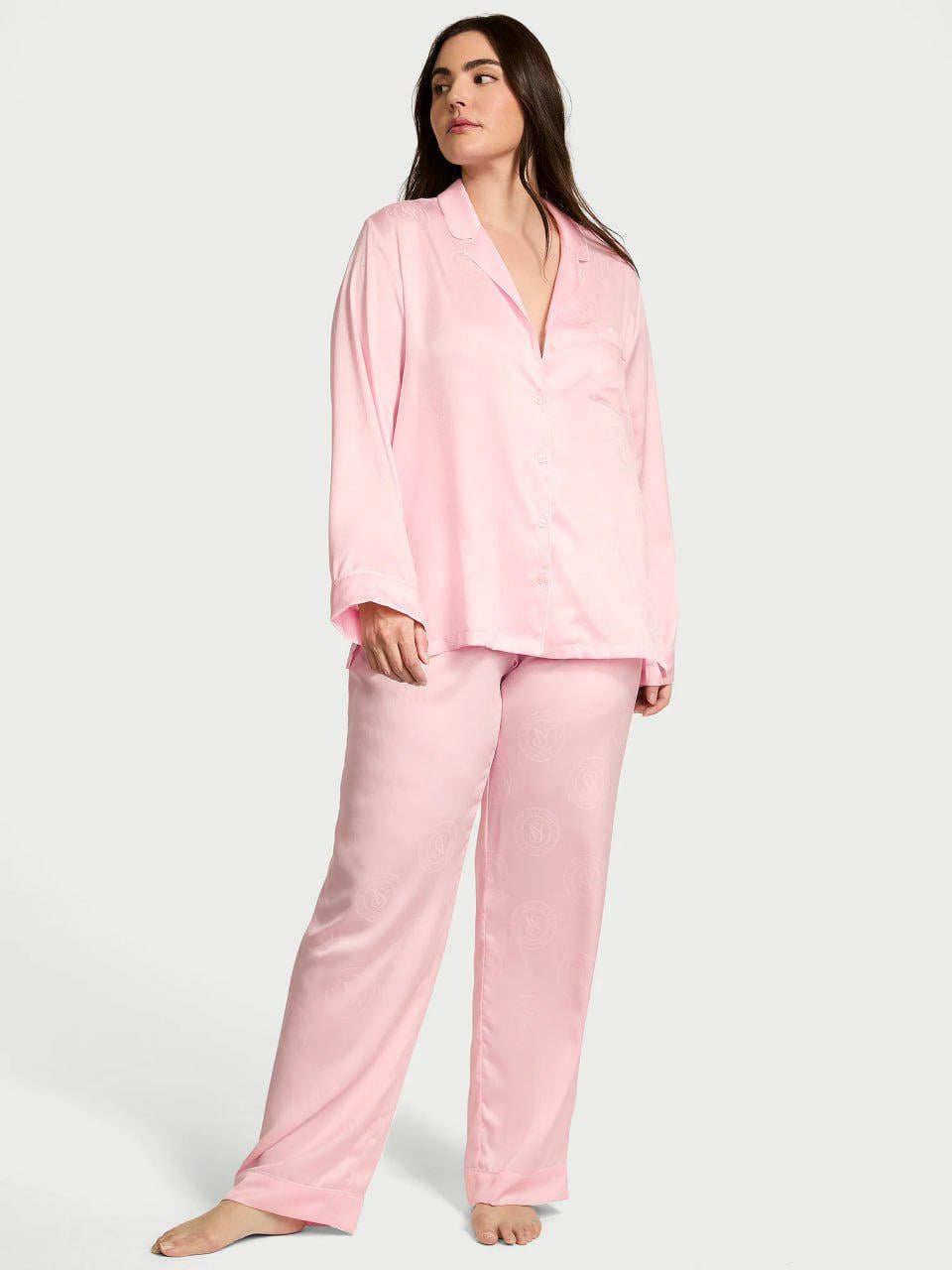 Пижама сатиновая Victoria's Secret Glazed Satin Shine Long Pajama Set Regular M Розовый (27012886)