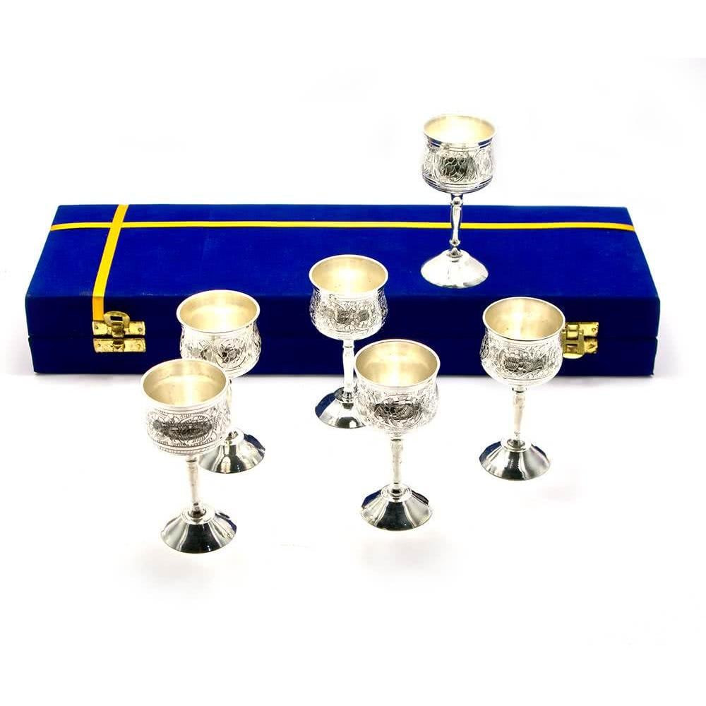 Рюмки бронзовые 11 cм 34,3х12,5х5,5 cм 6 шт. Посеребренный (25442)