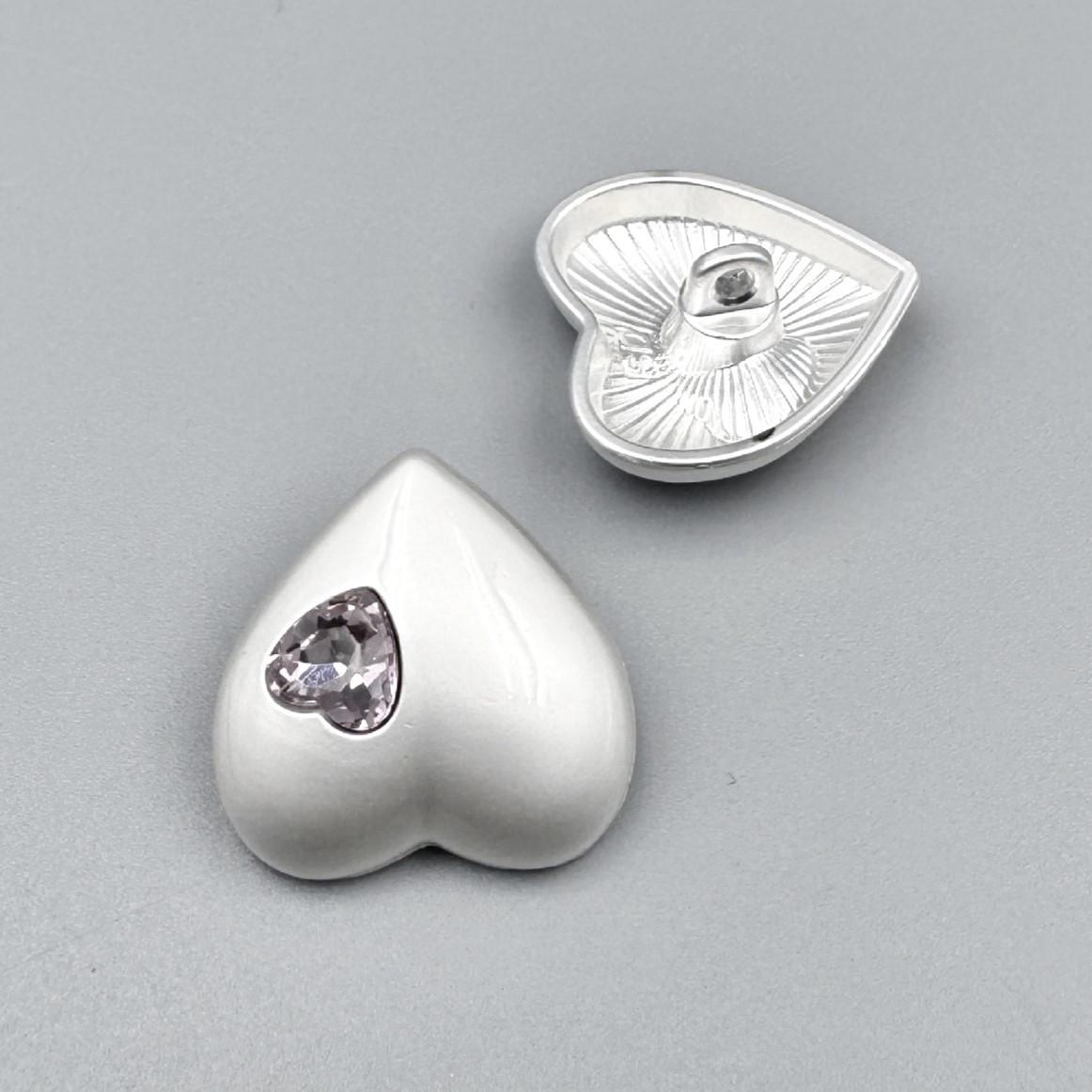 Пуговица Heart Diamond LuxFabric на ножке металл 20х20 мм 1 шт. Серебристый/Прозрачный (ПВ0020с01)