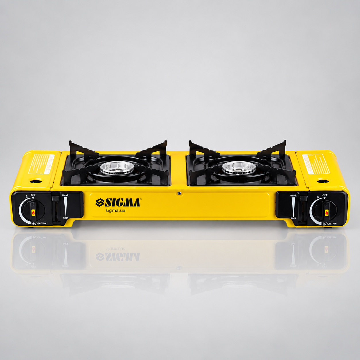 Газовая плита туристическая Sigma Comfort 2 конфорки 2х1900 Вт с пьезоподжигом адаптером под баллон и пластиковым кейсом