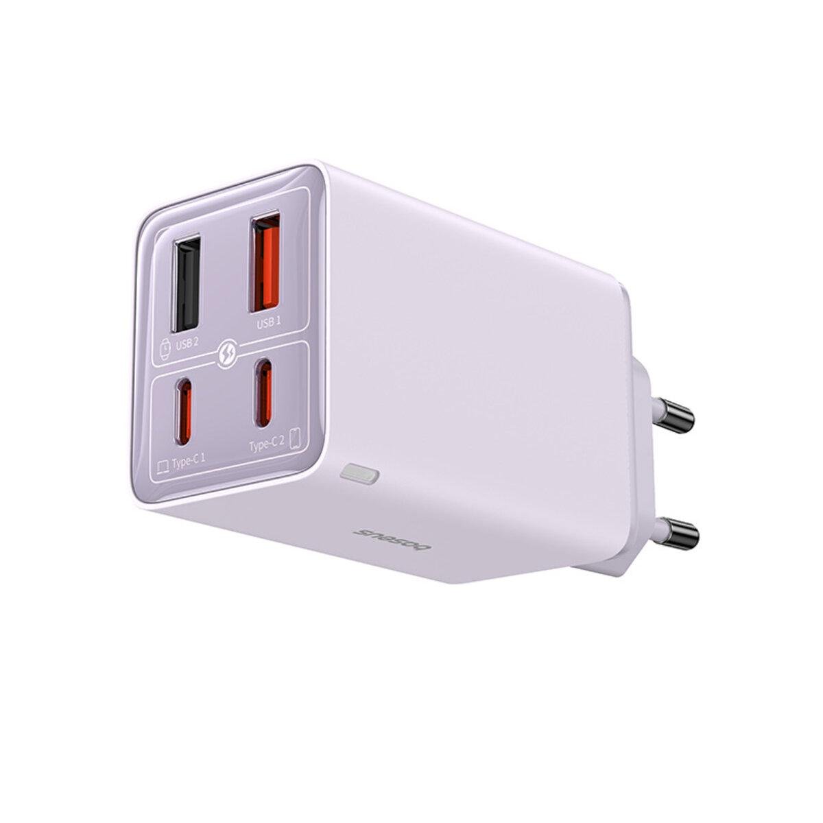 Зарядний пристрій з кабелем BASEUS GaN6 Pro Fast Charger 2xType-C 2xUSB 65W EU Purple (P10162701533-00)