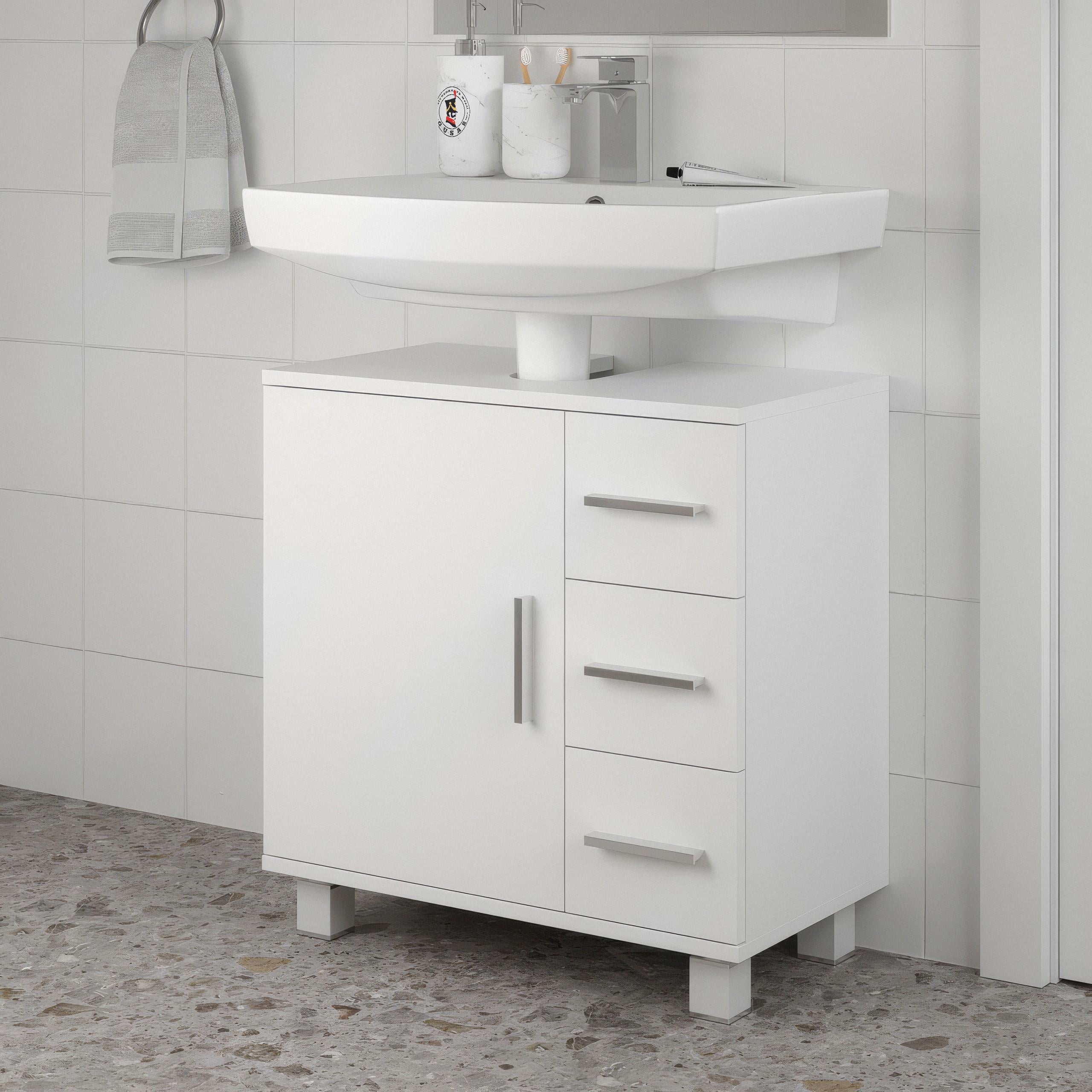 Тумба под умывальник на 3 ящика и с дверцей F-52 600х330х608 мм Белый
