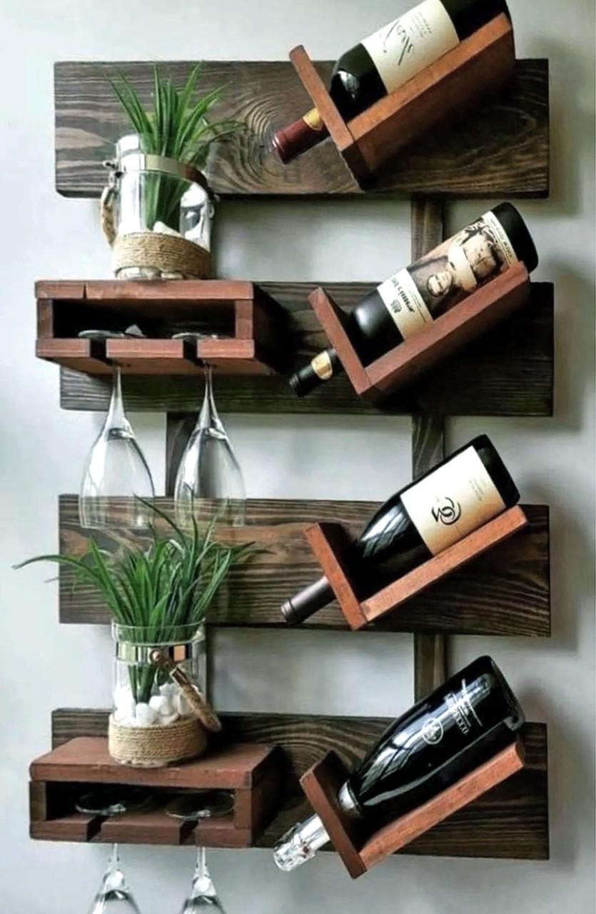 Полка для вина настенная из дерева Нагаеси Мокко/Шафран (ПНК-01951006)