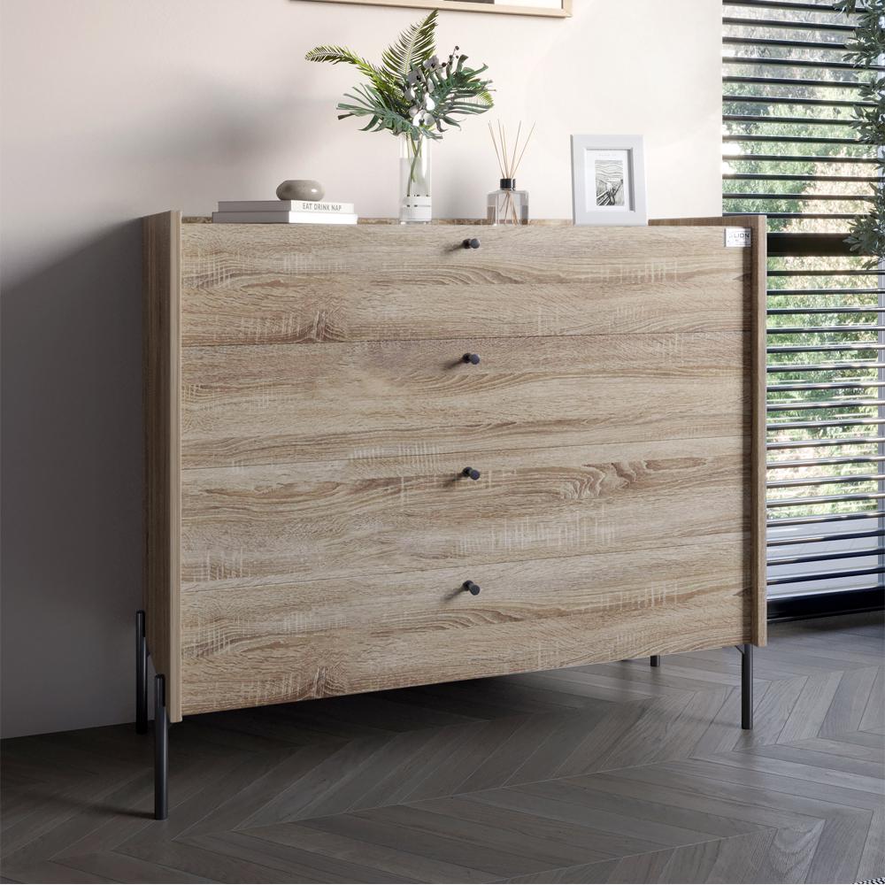 Комод с 4 ящиками Lion Wood с черными ножками 100х90х45 см Дуб Сонома Трюфель (000-000-1948) - фото 1 Комод с 4 ящиками Lion Wood с черными ножками 100х90х45 см Дуб Сонома Трюфель (000-000-1948) - фото 1