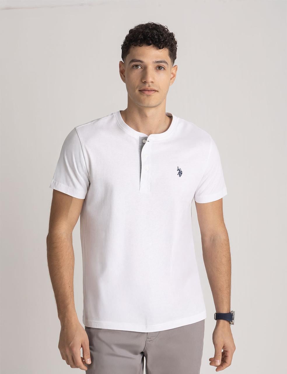Футболка хлопковая мужская US Polo ASSN JERSEY HENLEY M Белый (2691765927)