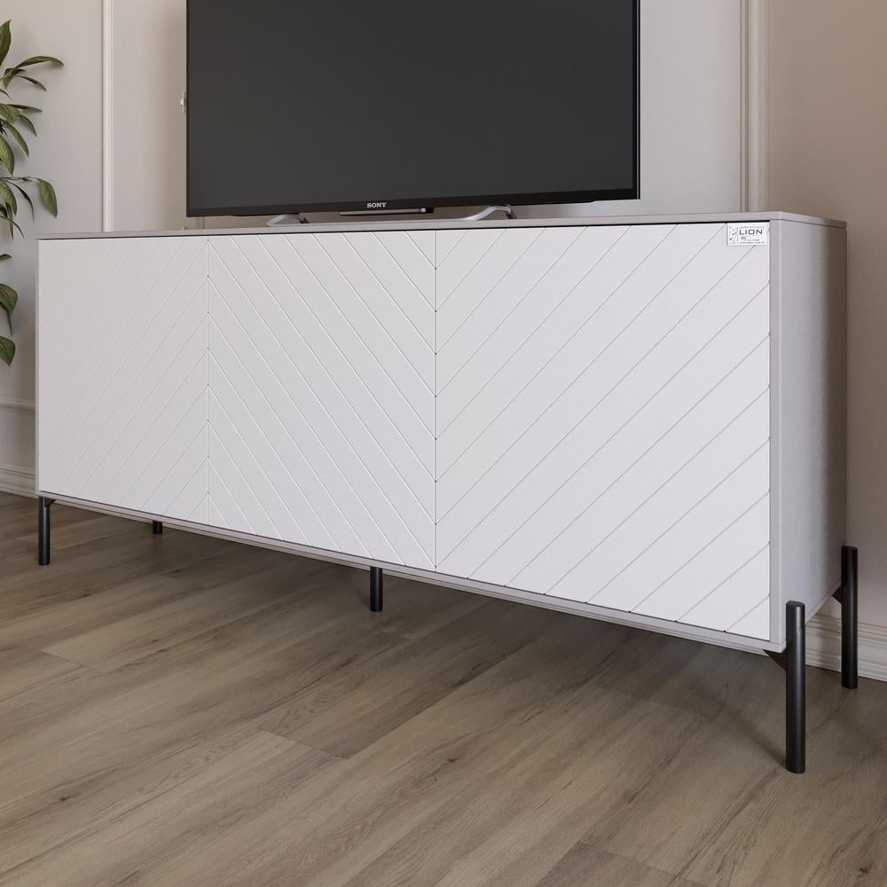 Тумба под телевизор Lion Амарант с черными металлическими ножками 168x40x76,5 см Кашемир/Белый (000-000-2371)