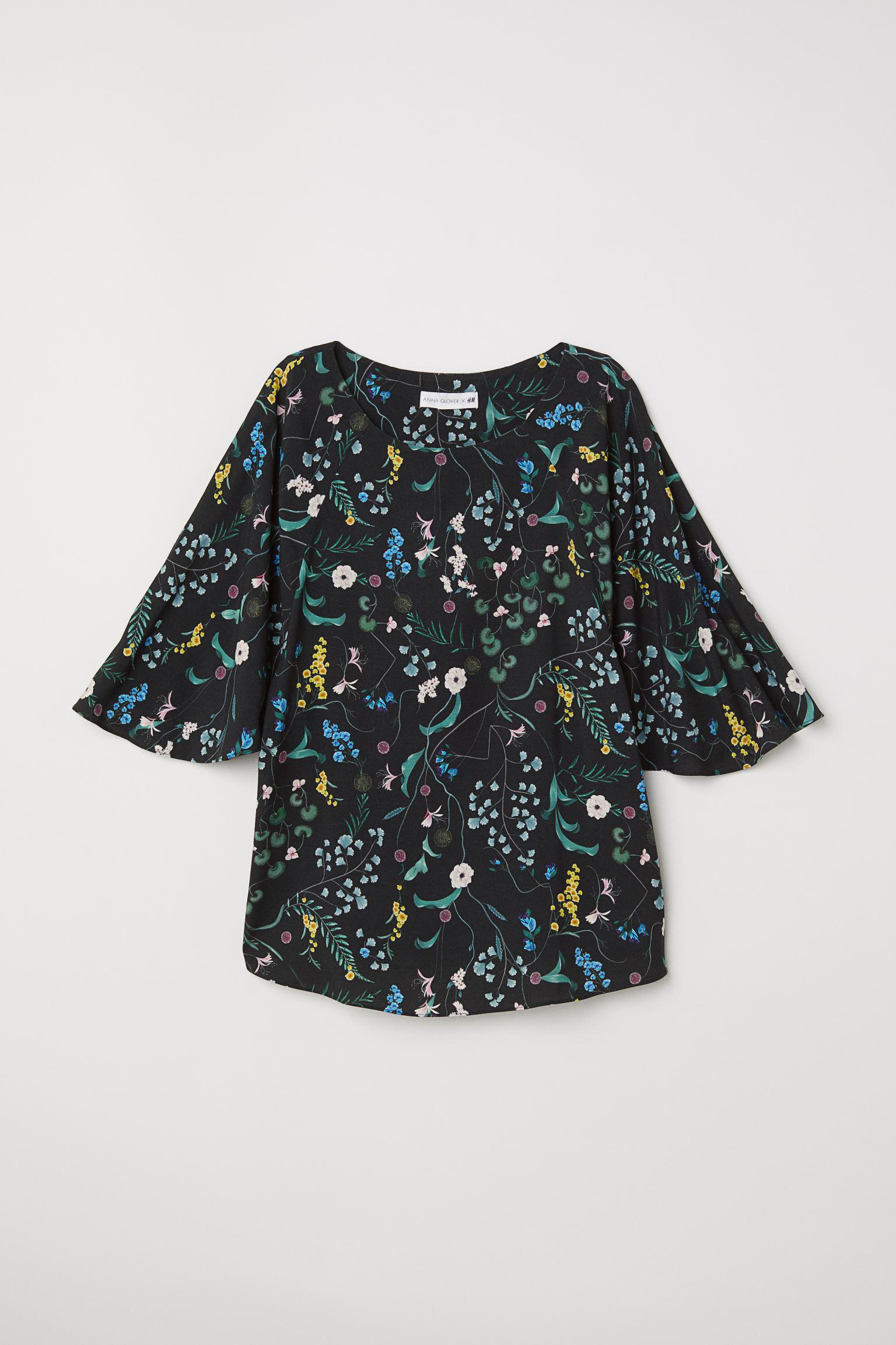 Блуза H&M Цветы р. 32 Черный (1311635050)