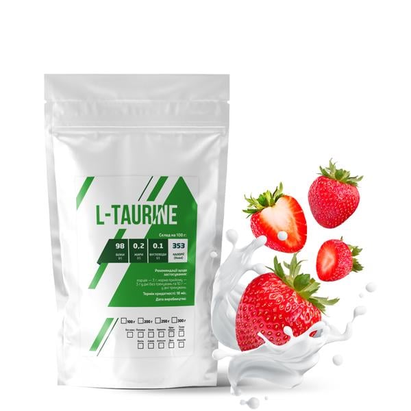 Амінокислота L-таурин Полуниця в порошку на 83 порції 250 г (21-125-tau-p250) Амінокислота L-таурин Полуниця в порошку на 83 порції 250 г (21-125-tau-p250)