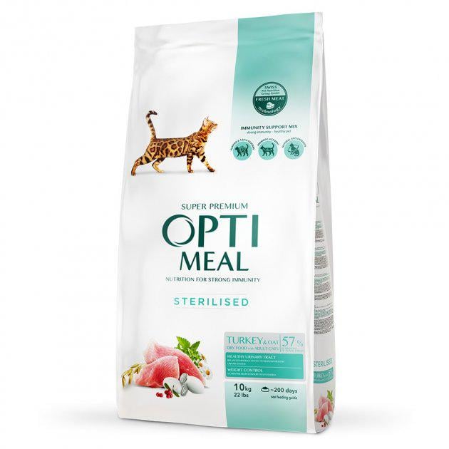 Сухий корм Optimeal для дорослих стерилізованих кішок з індичкою та вівсом 10 кг (4820083905612)