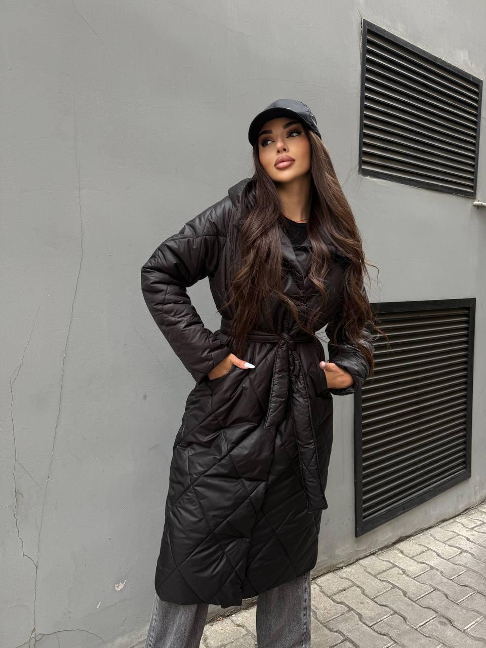 Пальто жіноче зимове Марія стьобане з капюшоном S Чорний (29528567) - фото 8