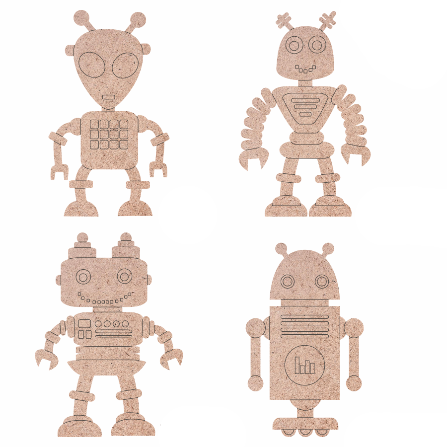 Набор заготовок для декупажа Rosa Talent Роботы 2 МДФ 4 шт. с магнитной лентой (4823098524854)