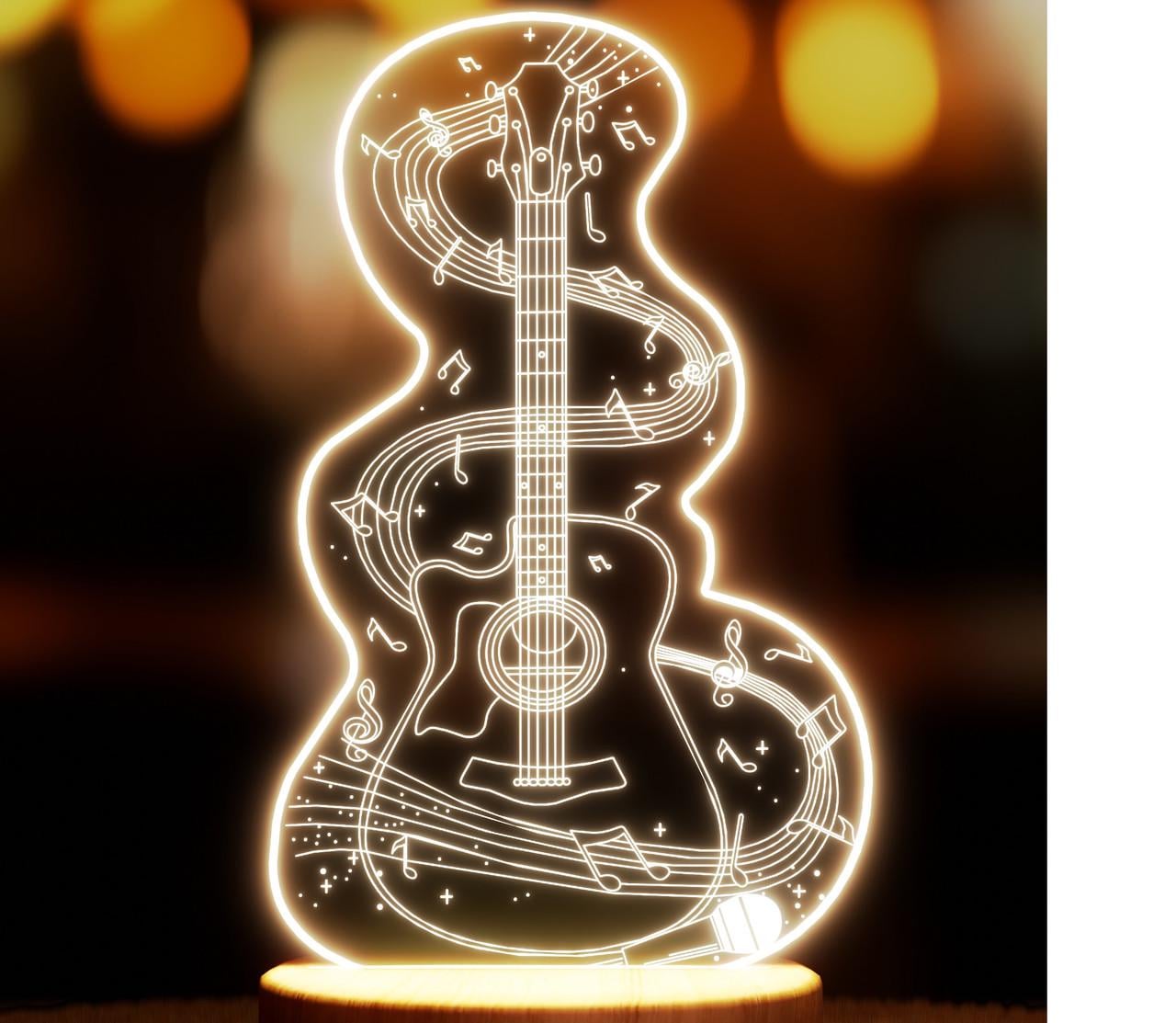 Ночник-светильник Lampic Гитара USB дерево/акрил 15х24 см Желтый (32377363)