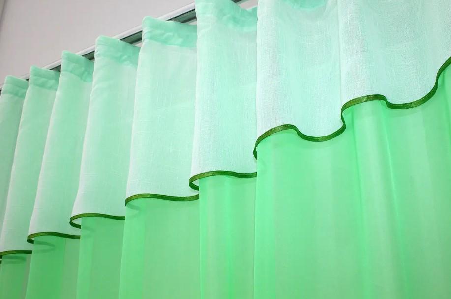 Кухонная гардина шифон/лен 270х170 см Мятный/Белый (047к) - фото 4