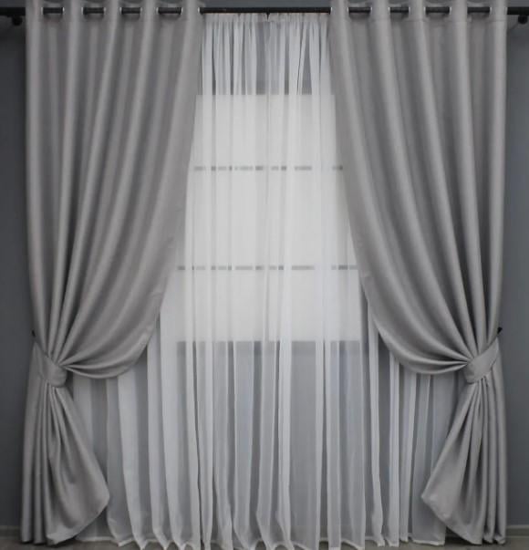 Комплект штор на люверсах лен-блекаут 1,5х2,5 м 2 шт. Серый (1397ш)