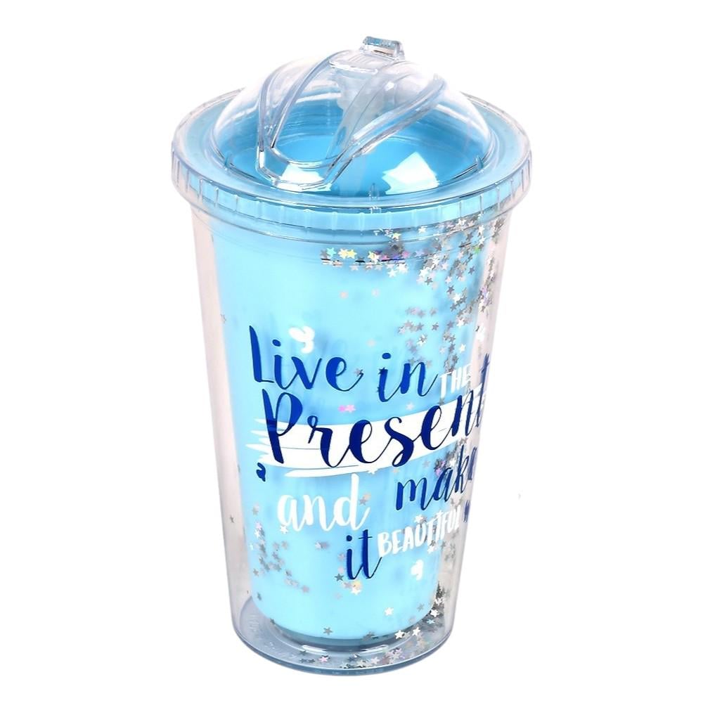 Стакан-поилка с трубочкой Stenson R29994 450 мл Прозрачный с голубым (33726766)