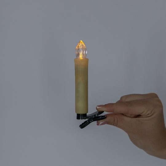 Набор светодиодных свечей на елку пластиковых LED с клипсами 10 шт. 2х11 см Айвори (150-81-9262-012) - фото 6