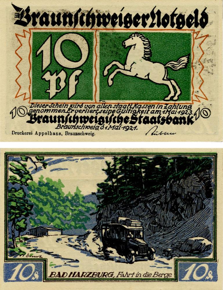 Коллекционная банкнота Германия Нотгельд 10 пфеннигов 1921 F-VF Бад-Гарцбург (Б16136)