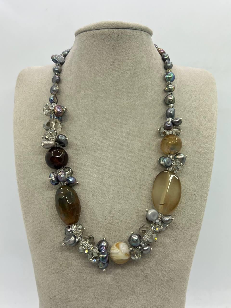 Бусы жемчуг с агатом 44 см Разноцветный (11707)