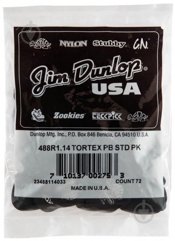 Медіатори Dunlop 488R1.14 Tortex Pitch Black Standard Player's Pack 1.14 mm (72 шт.) - фото 5