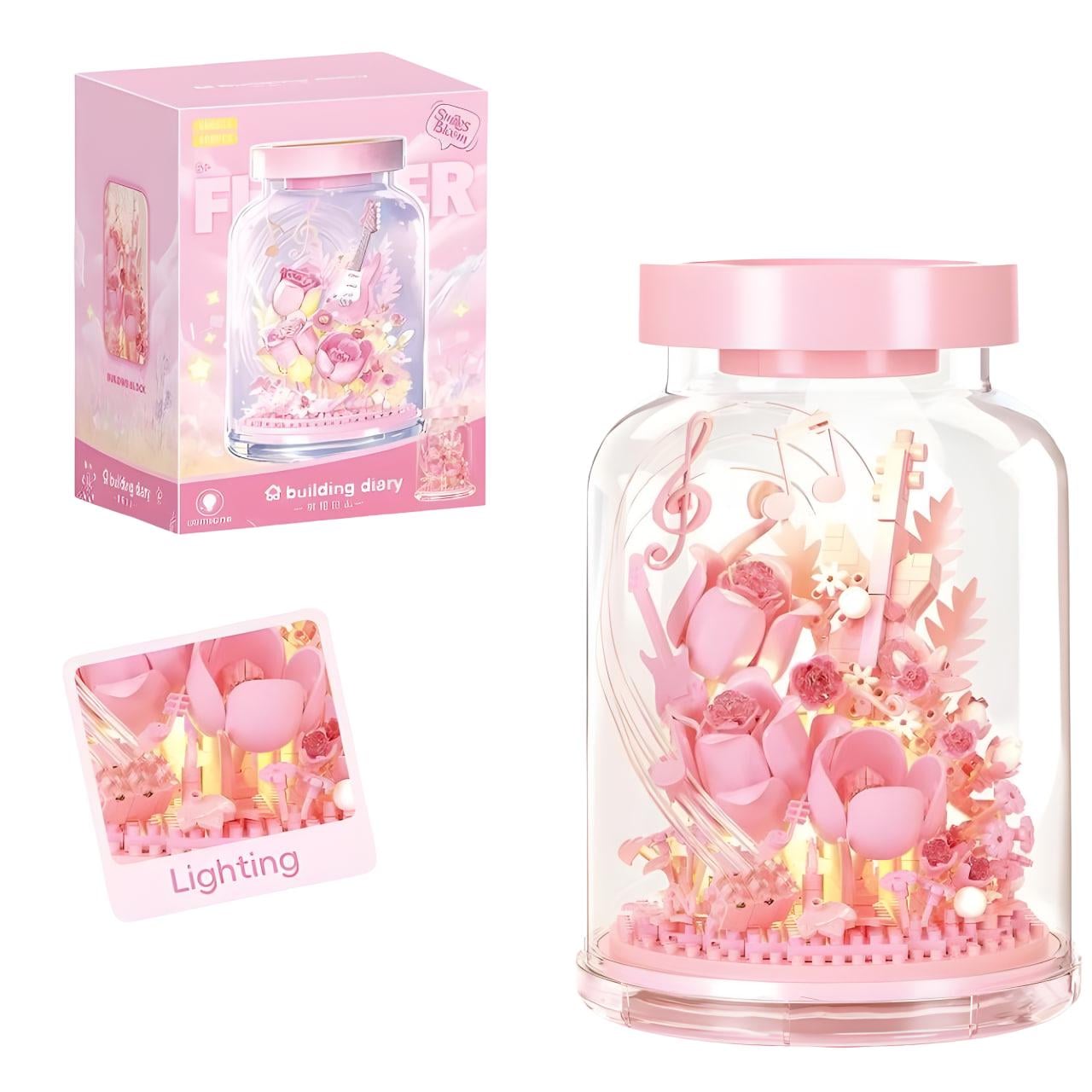 Конструктор 3D Building Diary цветы под колбой с подсветкой на 408 дет. Розовый (866053)