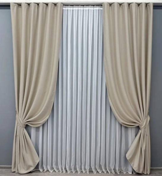 Комплект штор в гостиную шенил 1,5х2,7 м 2 шт. Бежевый (1691ш 33-0592)