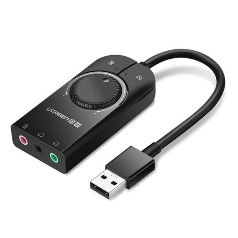 Звуковая карта USB внешняя Ugreen CM129 аудио-адаптер с регулятором громкости на 3 порта 3,5 мм Jack - фото 5