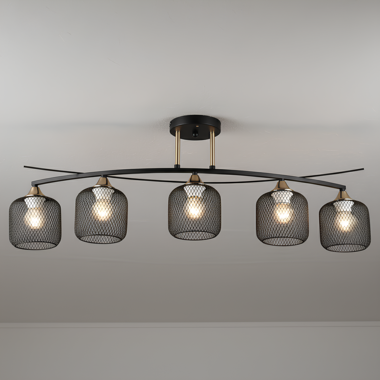 Люстра Valeso в стиле лофт на пять плафонов под лампы Е27 Черный/золото (B K2257/5 BK+FGD)