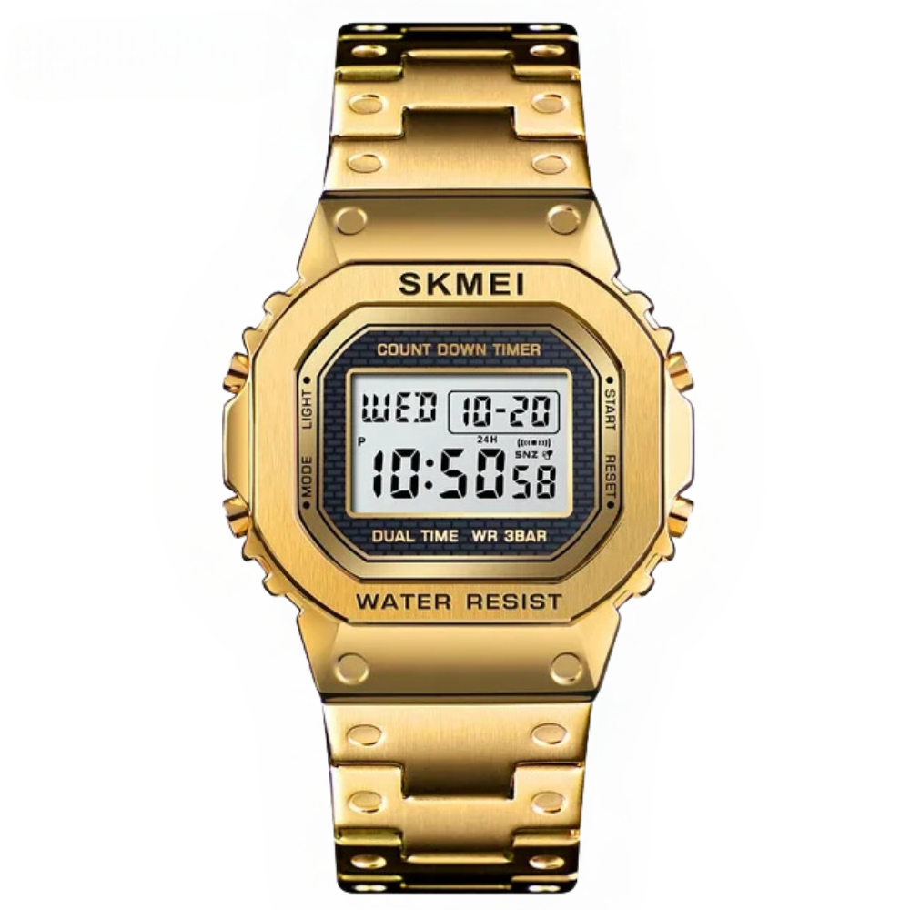 Наручные часы мужские Skmei электронные с подсветкой из нержавеющей стали Золотой (1456)