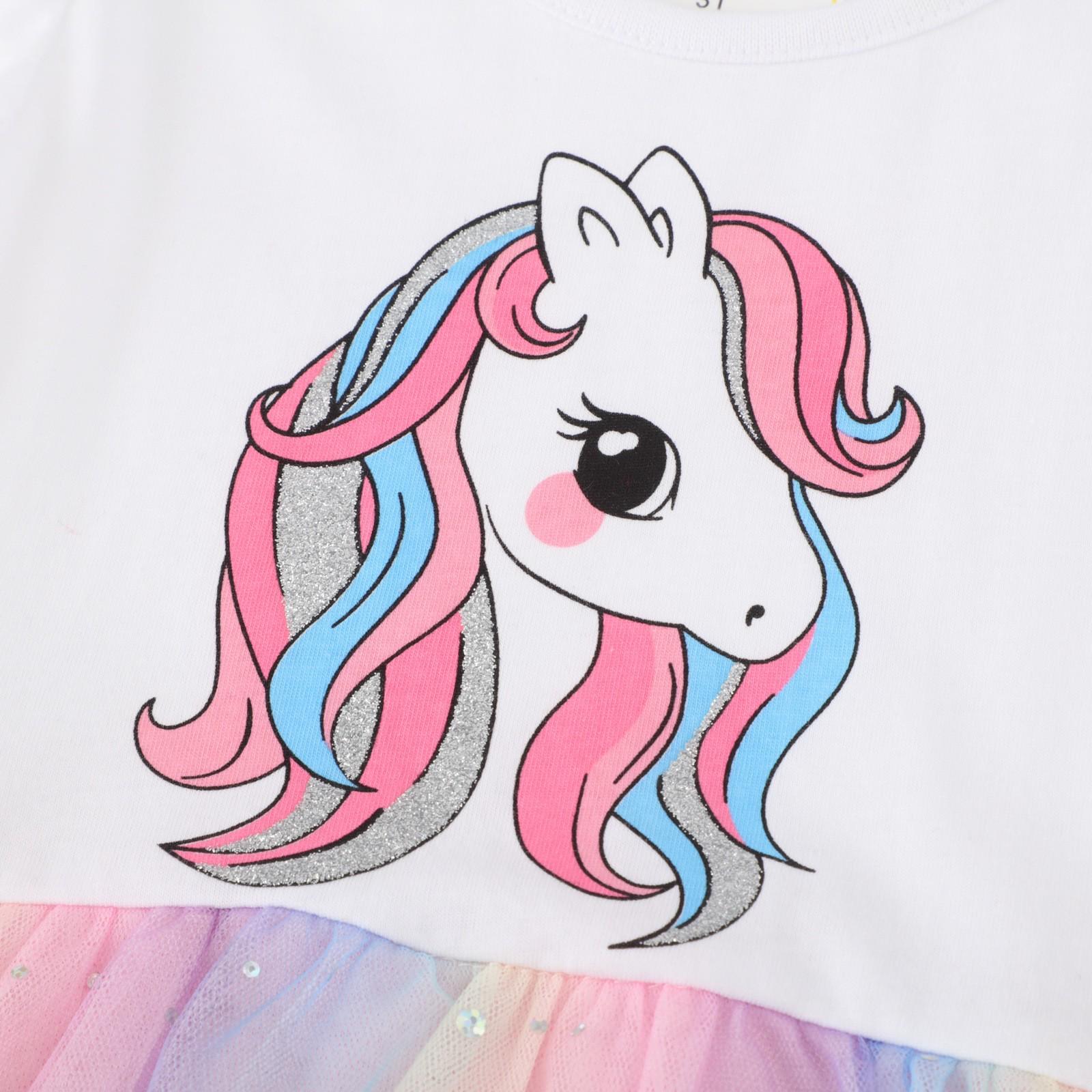 Платье детское с единорогом 98 см Розовый (23992115) - фото 3 Платье детское с единорогом 98 см Розовый (23992115) - фото 3