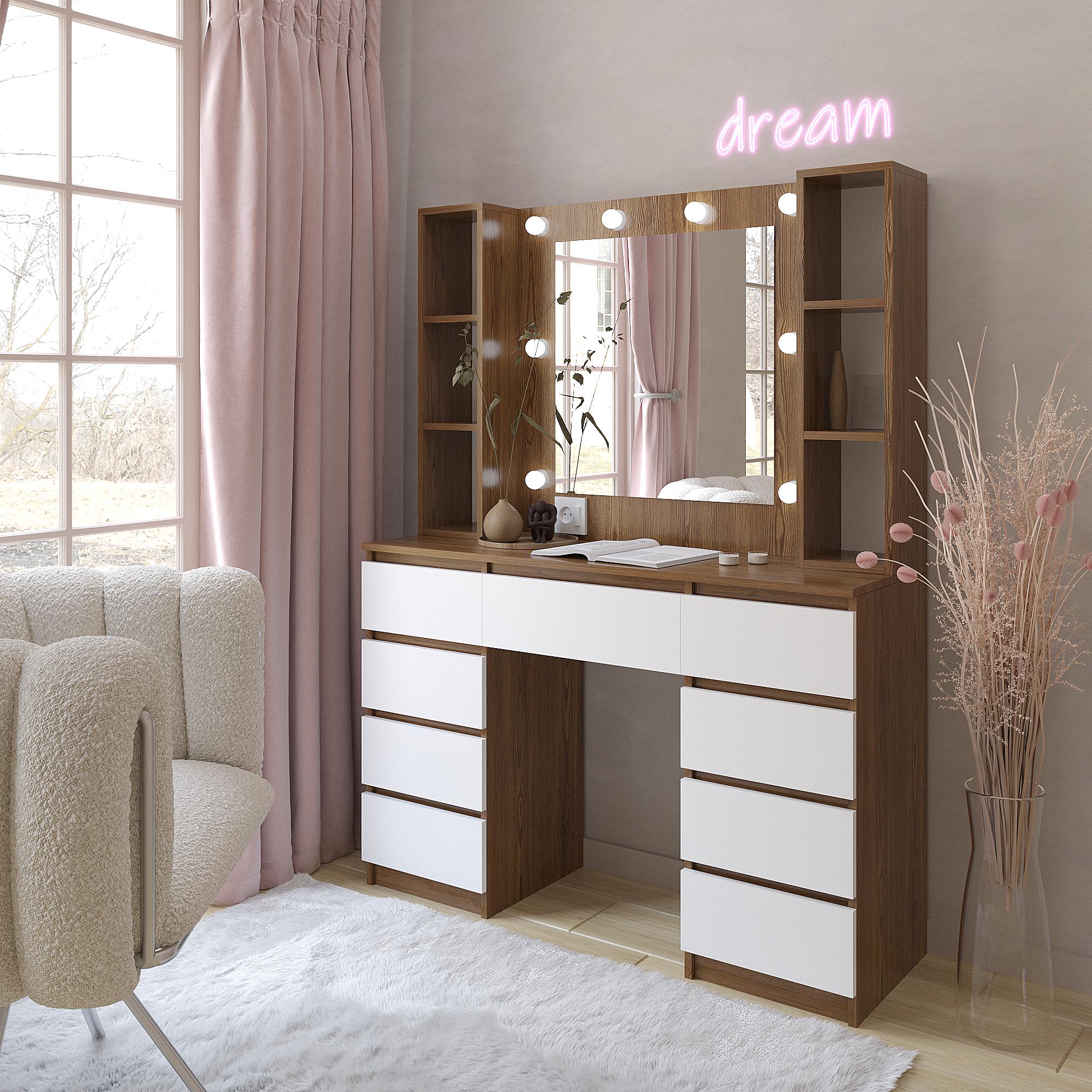 Туалетный столик с подсветкой ТЗ-Лайт Дабл 1600х1200х400 мм Дуб Родос/Белый Туалетный столик с подсветкой ТЗ-Лайт Дабл 1600х1200х400 мм Дуб Родос/Белый