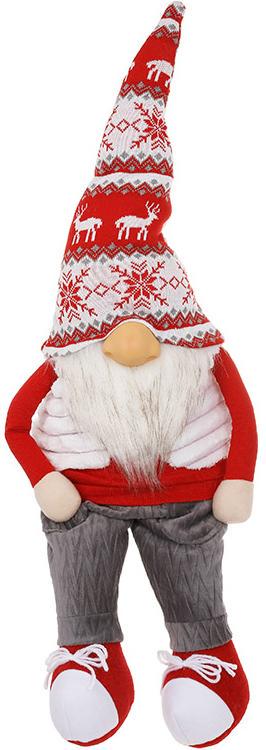 Игрушка мягкая Гном в серых брюках и в новогоднем колпаке 76 см