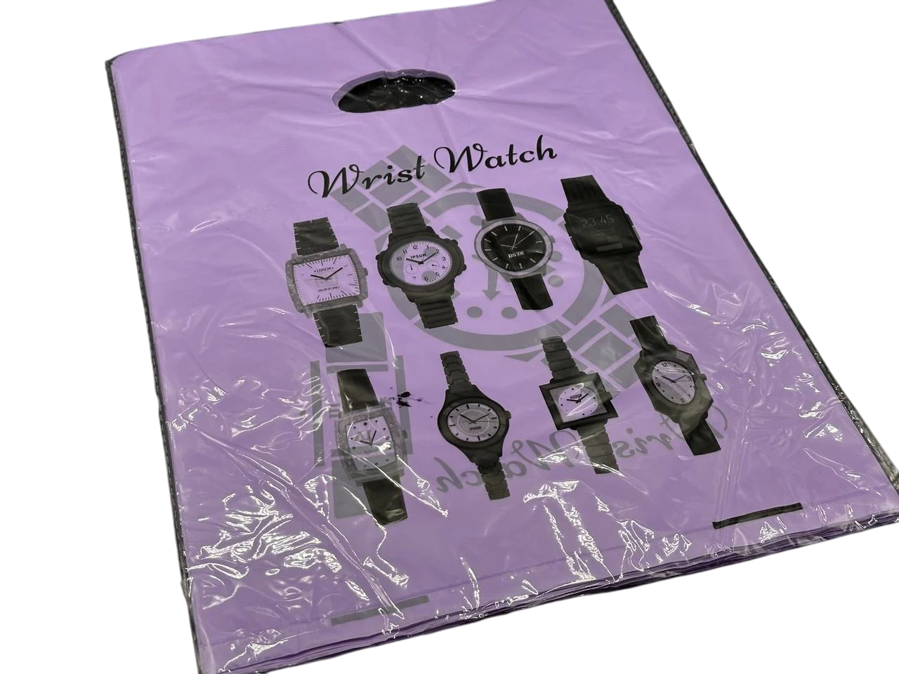 Пакет подарочный полиэтиленовый Wrist Watch с принтом 35х25 см Сиреневый (BGN-207)