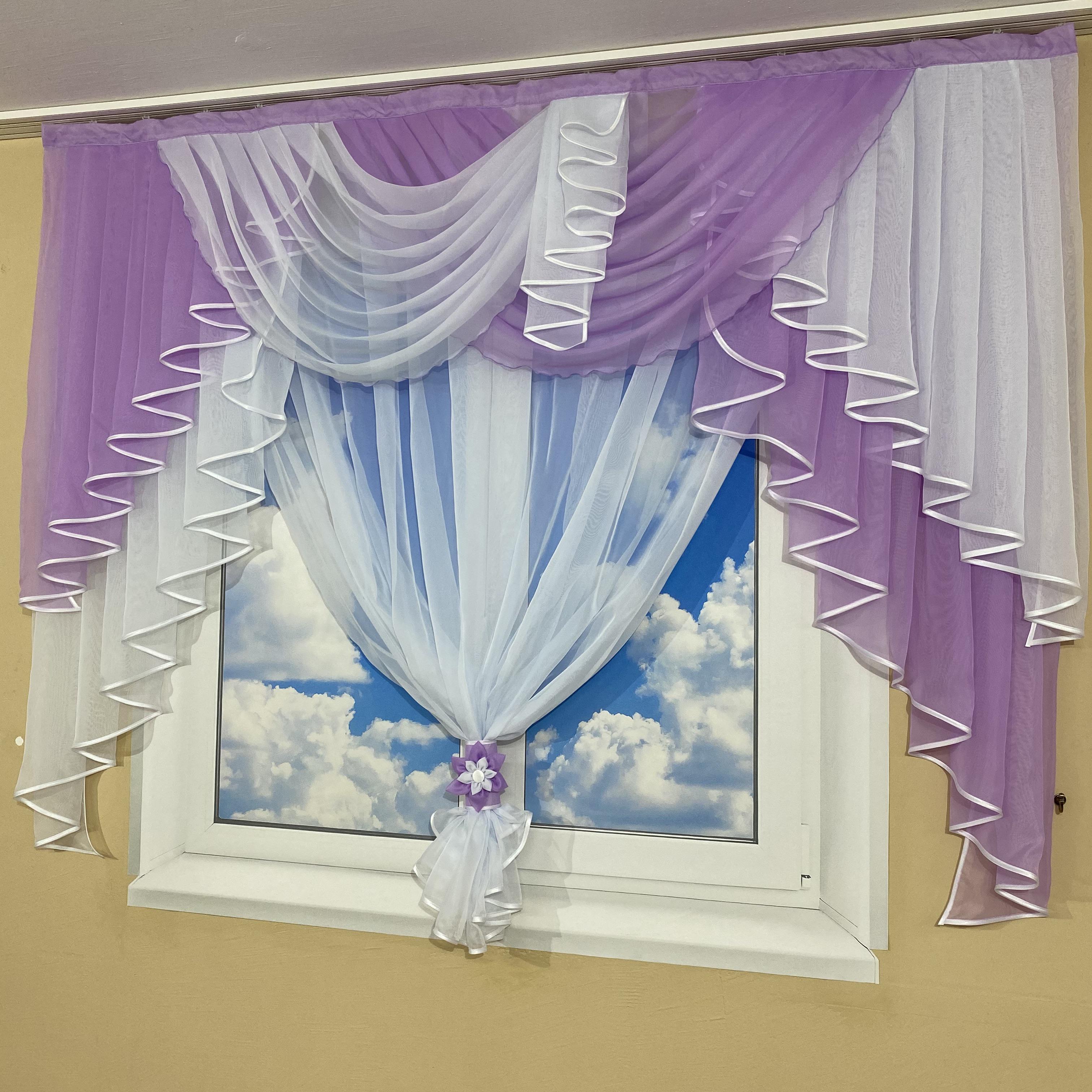 Ламбрекен с тюлем TG Home №431 Сиреневый - фото 3