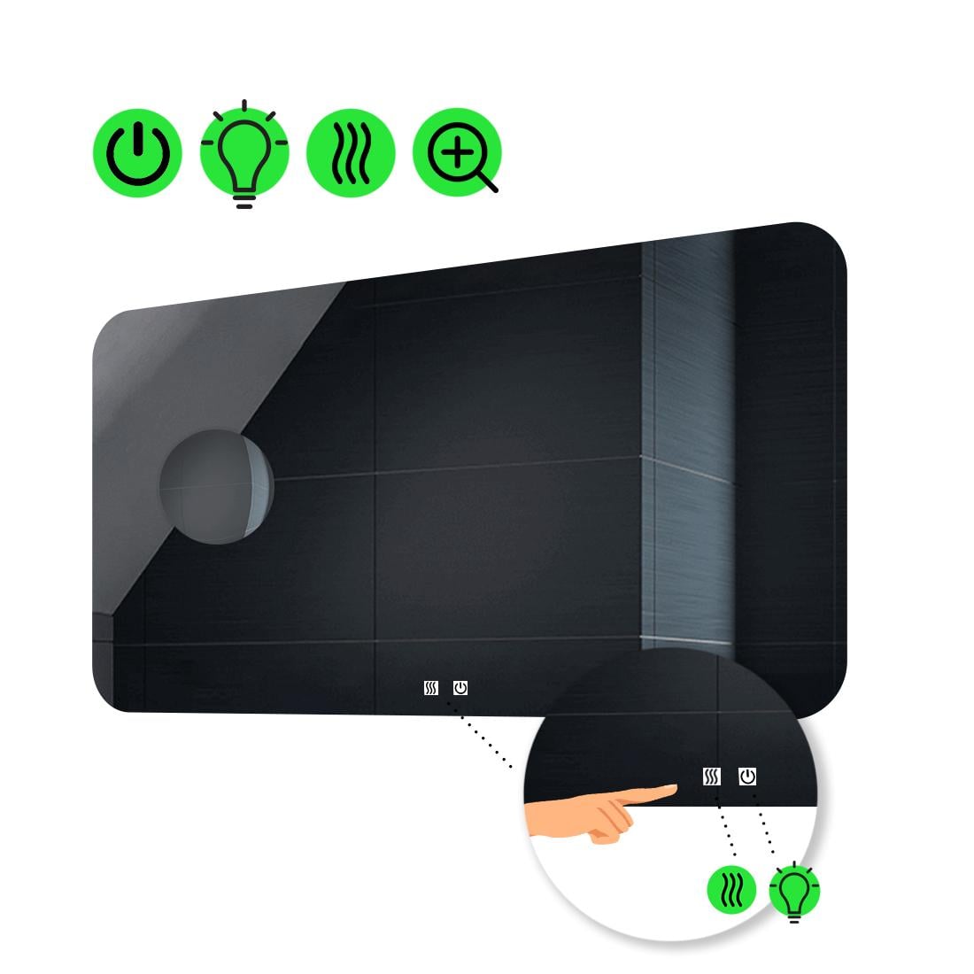 LED-зеркало 90x60 см с двумя сенсорами/подогревом и линзой без подсветки Ornela (Ornelag79)