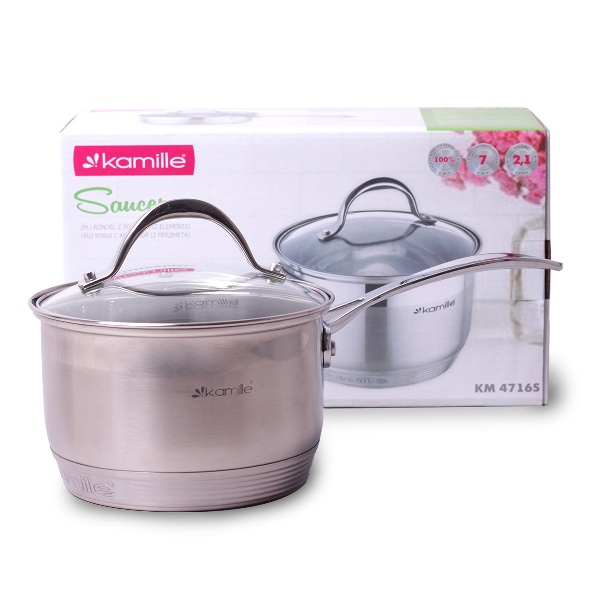 Ківш з кришкою Kamille 1,8 л для індукції і газу (KM-4716S)