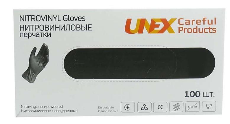 Рукавички нітровінілові вітрил Unex неопудрені XL 100 шт. Чорний