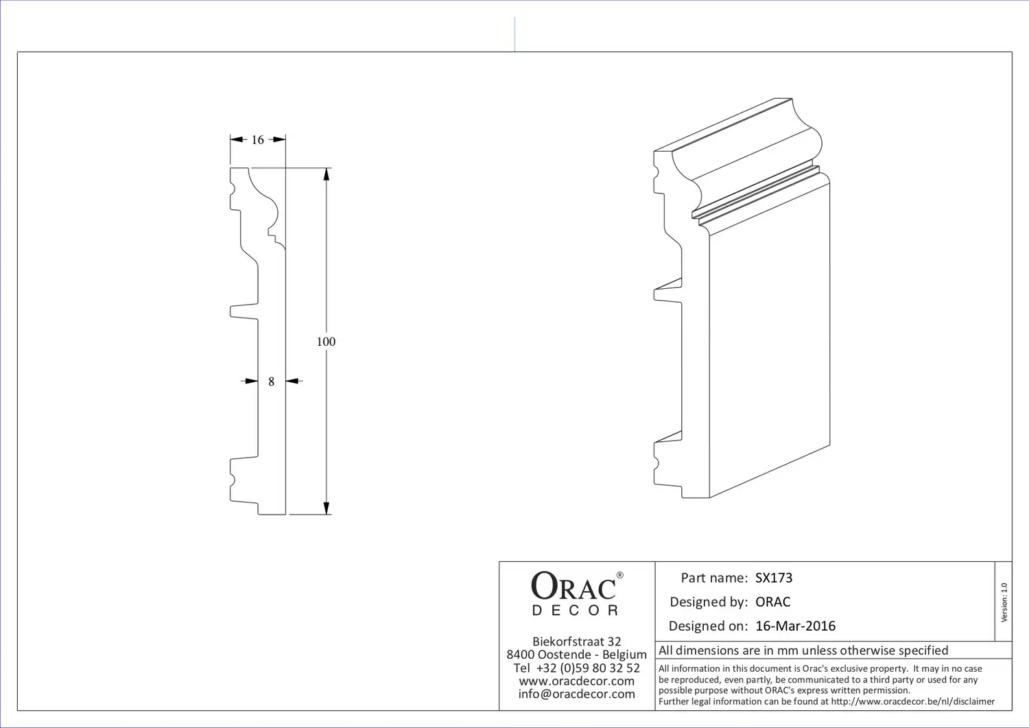 Плінтус Orac Dеcor грунтований 2000x16x100 мм (SX173F) - фото 2