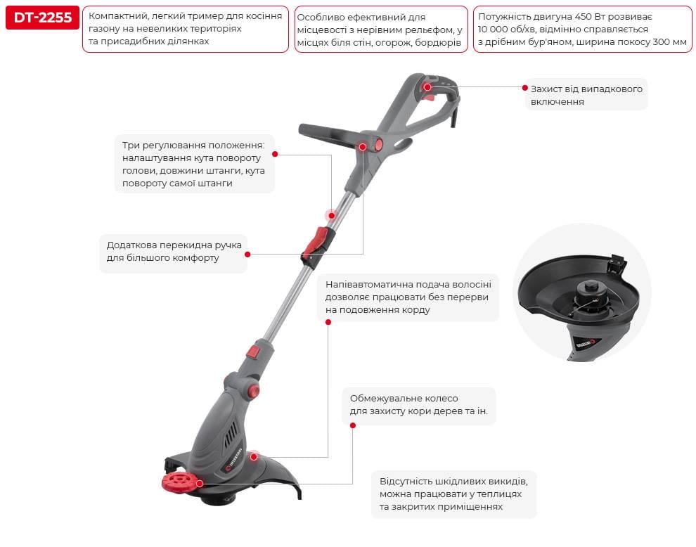 Тример електричний Intertool DT-2255 450 Вт 10000 об/хв 300 мм (9368879) - фото 9
