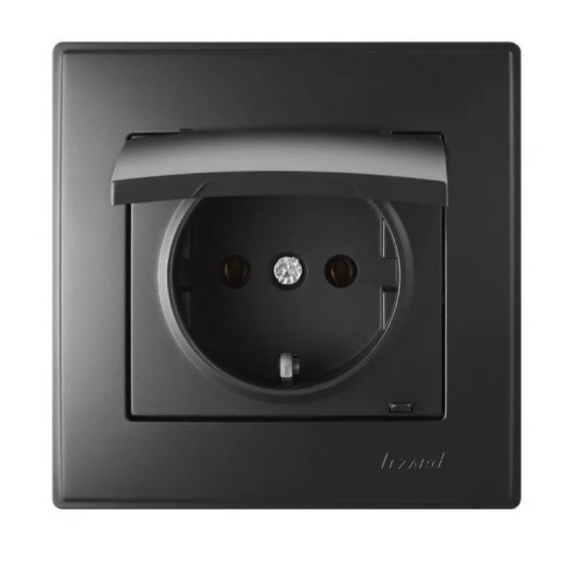 Розетка одинарна з кришкою Lezard Lesya з заземленням Антрацитовий (26383724)