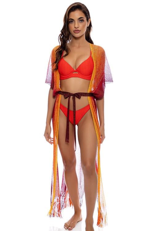 Туніка пляжна з бахромою Luli Fama UN принт омбре (L666L98sunshine)