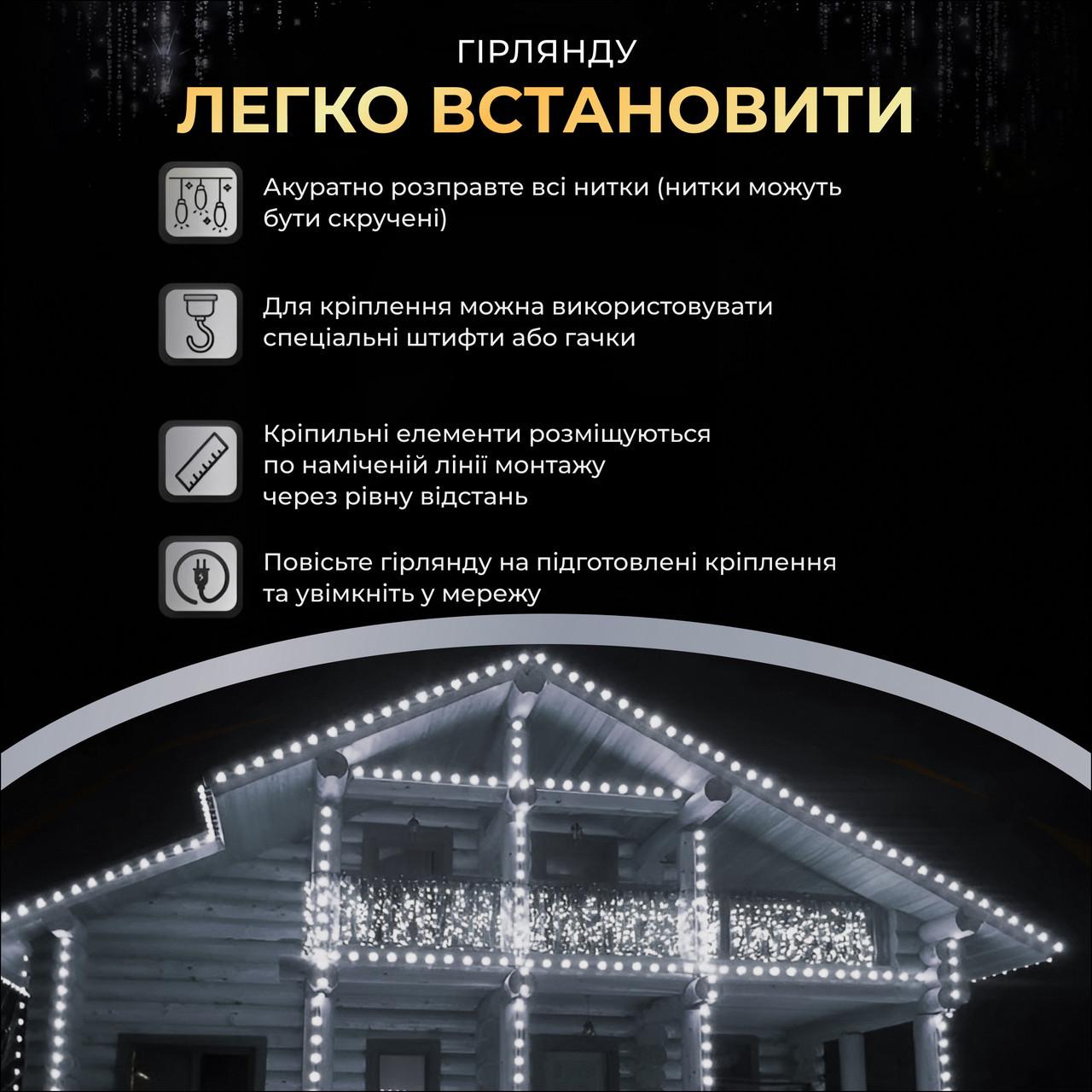 Гирлянда уличная бахрома 12 м 200 led светодиодов наружная белый провод Белый (12MWW) - фото 5
